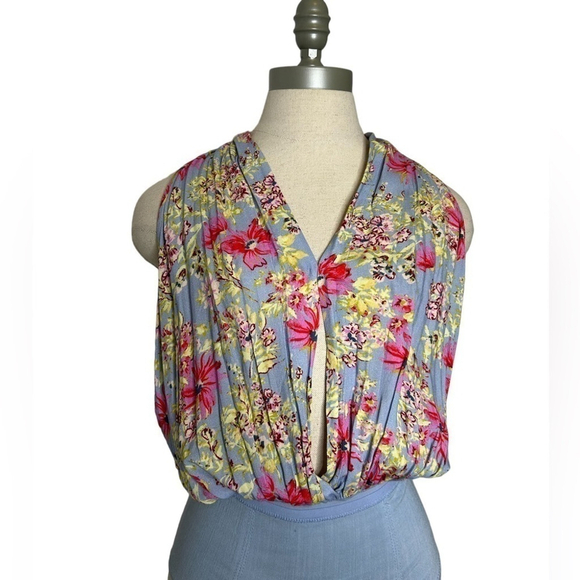 Free People Intimately Should I Say Halter Bodysuit Hydrangea Floral Size Small - Picture 5 of 16